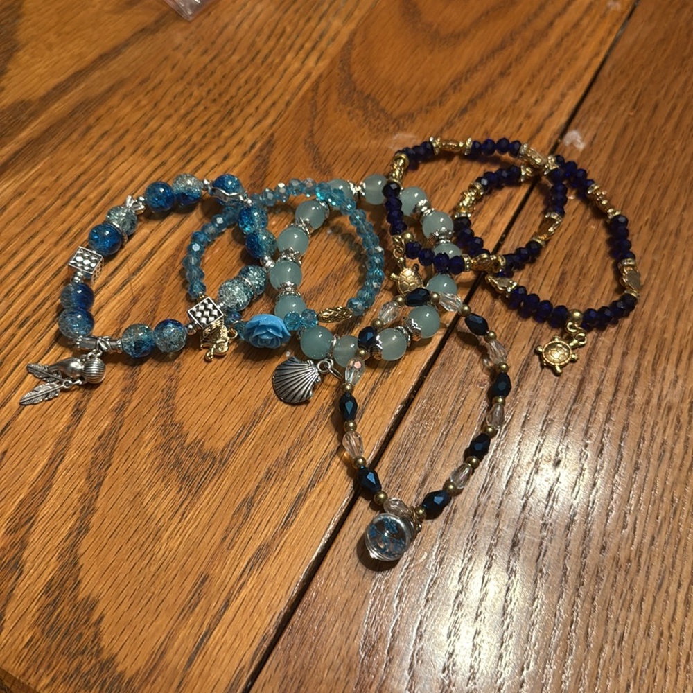 Blue and Gold Beaded Bracelet Set - Picture 3 of 3